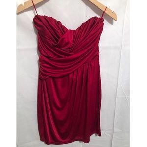 Red strapless express dress